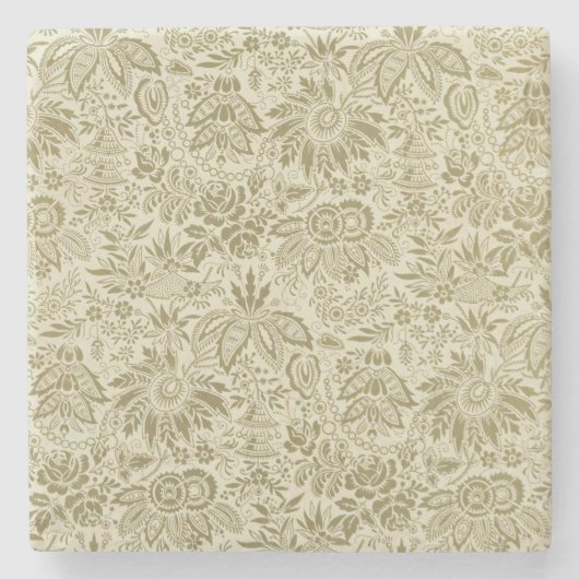 Bloemenpatroon Groene salie Antiek Damask Stenen Onderzetter (Voorkant)