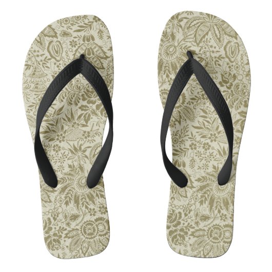 Bloemenpatroon Groene salie Antiek Damask Teenslippers (Voetbed)