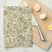 Bloemenpatroon Groene salie Antiek Damask Theedoek (Quarter Fold)