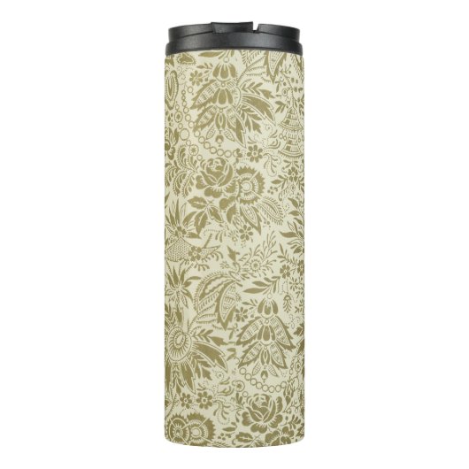 Bloemenpatroon Groene salie Antiek Damask Thermosbeker (Achterkant)