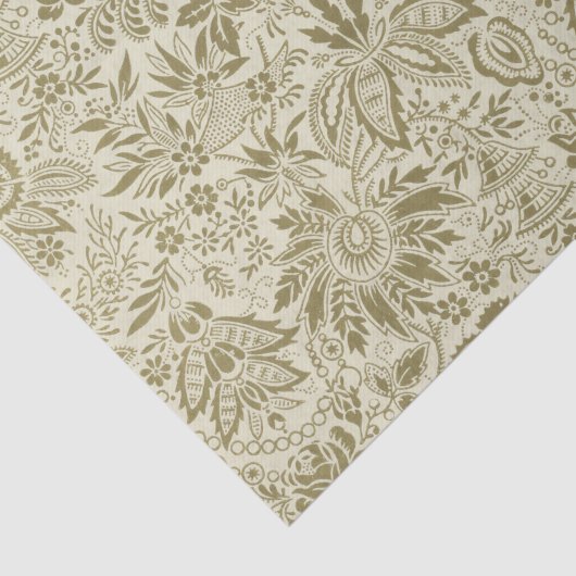 Bloemenpatroon Groene salie Antiek Damask Tissuepapier (Detail)