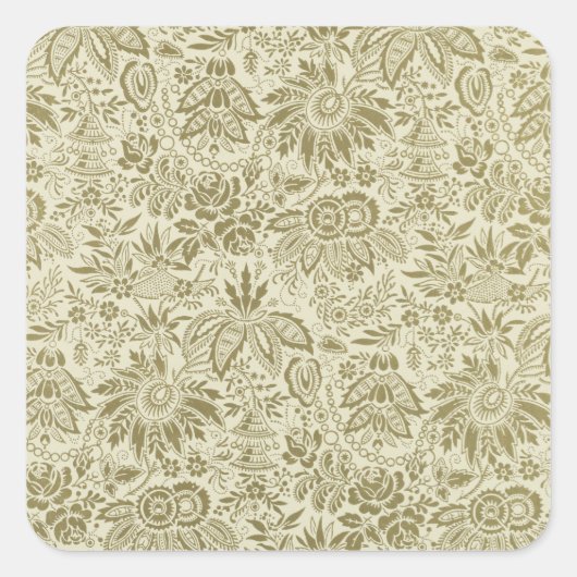 Bloemenpatroon Groene salie Antiek Damask Vierkante Sticker (Voorkant)