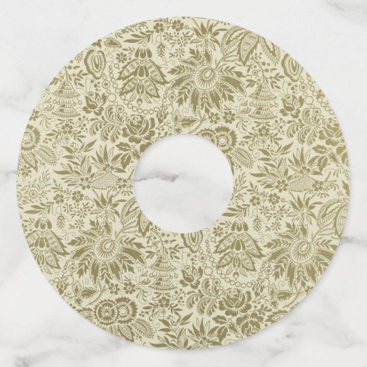 Bloemenpatroon Groene salie Antiek Damask Wijnglaslabel (Voorkant)