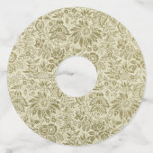 Bloemenpatroon Groene salie Antiek Damask Wijnglaslabel (Achterkant)