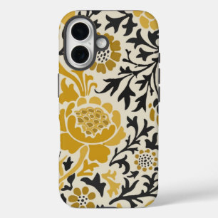 Bloemenpatroon in vintage-stijl geel en zwart iPhone 16 hoesje