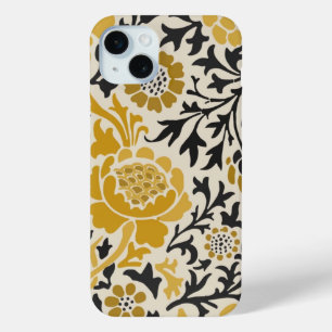 Bloemenpatroon in vintage-stijl geel en zwart iPhone 15 mini hoesje