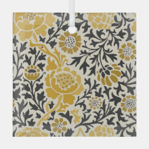 Bloemenpatroon in vintage-stijl geel en zwart glas ornament