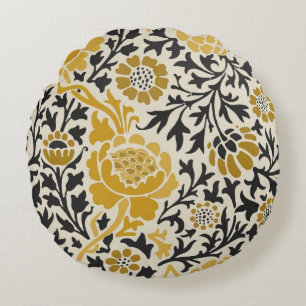 Bloemenpatroon in vintage-stijl geel en zwart rond kussen