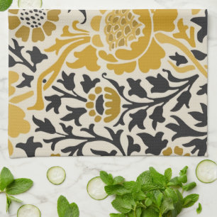 Bloemenpatroon in vintage-stijl geel en zwart theedoek