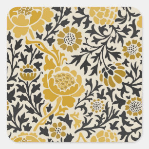 Bloemenpatroon in vintage-stijl geel en zwart vierkante sticker