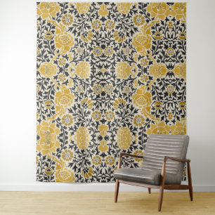Bloemenpatroon in vintage-stijl geel en zwart wandkleed