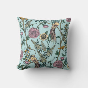 Bloemenpatroon in vintage stijl in blauw kussen