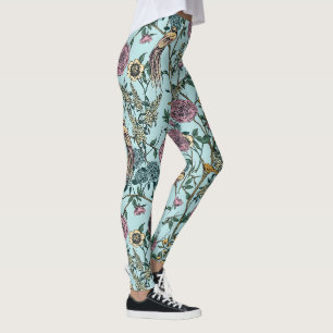 Bloemenpatroon in vintage stijl in blauw leggings