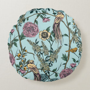Bloemenpatroon in vintage stijl in blauw rond kussen