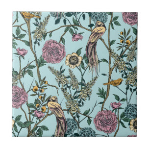Bloemenpatroon in vintage stijl in blauw tegeltje