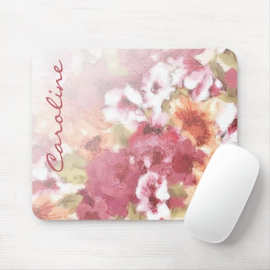 Bloemenpatroon met Chique Uitzondering Watercolor Muismat (Met muis)