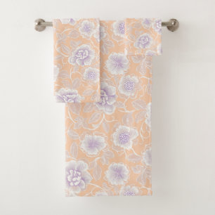 Bloemenpatroon met perzik- en lavendelkleuren bad handdoek