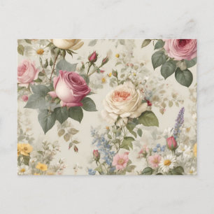Bloemenpatroon met Rozen en Wildflowers Rustic Briefkaart