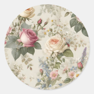 Bloemenpatroon met Rozen en Wildflowers Rustic Ronde Sticker