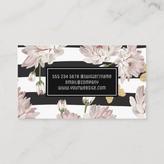 Bloemenpatroon met streeppatroon visitekaartje (Achterkant)