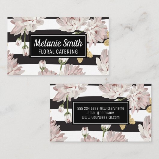 Bloemenpatroon met streeppatroon visitekaartje (Voorkant / Achterkant)