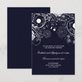 Bloemenpatroon Navy - Ontvangst Uitnodiging (Voorkant / Achterkant)