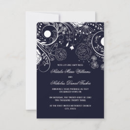Bloemenpatroon Navy - Trouwkaart 3x5 Kaart
