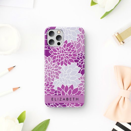 Bloemenpatroon, Paarse dahlia, Jouw naam Case-Mate iPhone Case