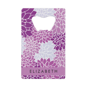 Bloemenpatroon, Paarse dahlia, Jouw naam Creditkaart Flessenopener