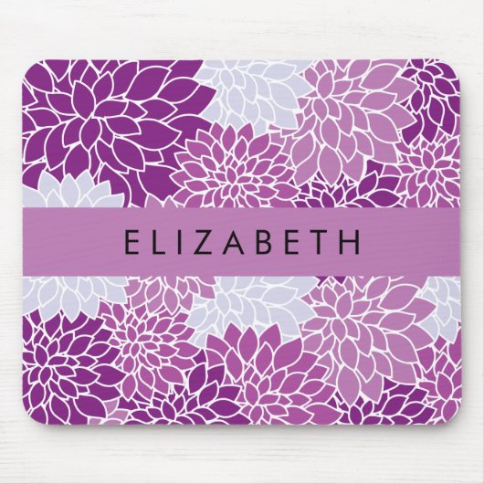 Bloemenpatroon, Paarse dahlia, Jouw naam Muismat (Voorkant)