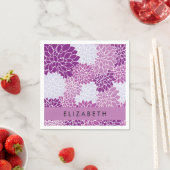 Bloemenpatroon, Paarse dahlia, Jouw naam Servet (Insitu)