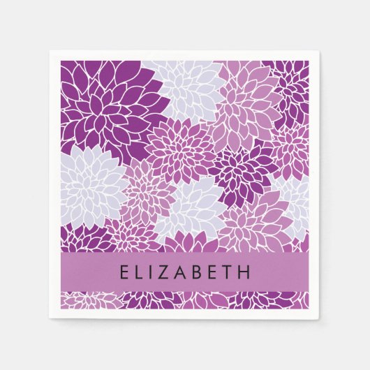 Bloemenpatroon, Paarse dahlia, Jouw naam Servet (Voorkant)
