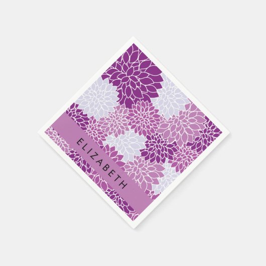 Bloemenpatroon, Paarse dahlia, Jouw naam Servet (Hoek)