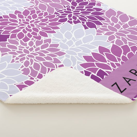 Bloemenpatroon, Paarse dahlia, Jouw naam Sherpa Deken (3/4)