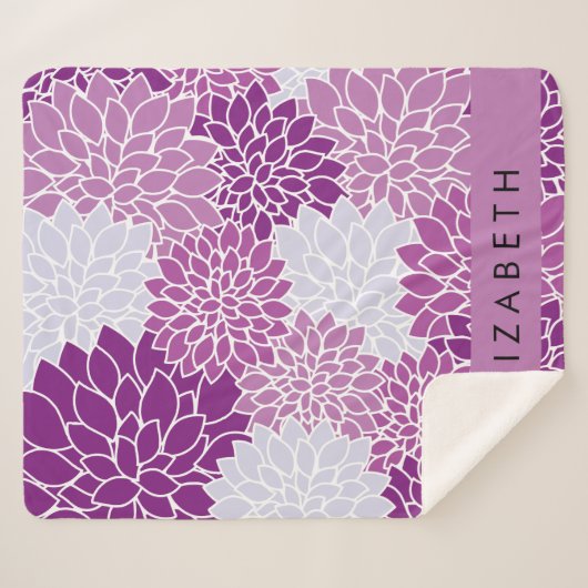 Bloemenpatroon, Paarse dahlia, Jouw naam Sherpa Deken (Voorkant (horizontaal))