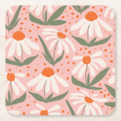 Bloemenpatroon Roze Daisy Design Kartonnen Onderzetters (Voorkant)