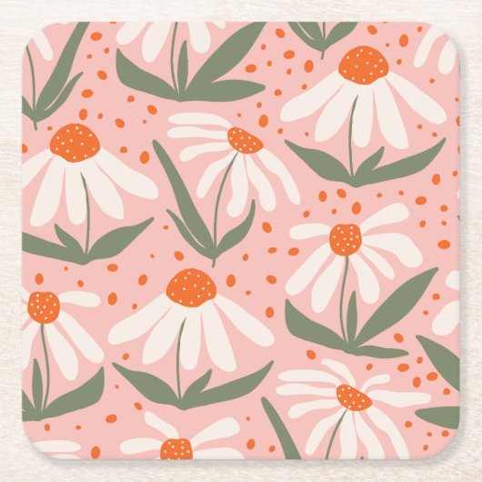 Bloemenpatroon Roze Daisy Design Kartonnen Onderzetters (Voorkant)