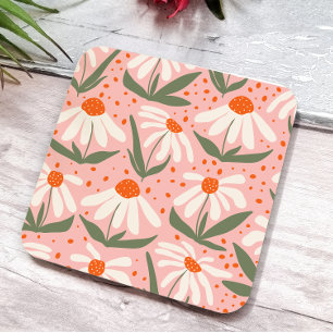 Bloemenpatroon Roze Daisy Design Kartonnen Onderzetters