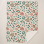 Bloemenpatroon roze groen bruin boho sherpa deken (Voorkant)