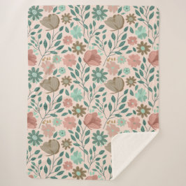Bloemenpatroon roze groen bruin boho sherpa deken