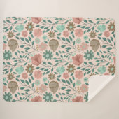 Bloemenpatroon roze groen bruin boho sherpa deken (Voorkant (horizontaal))