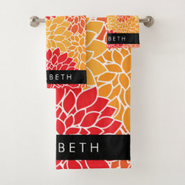 Bloemenpatroon, Sinaasappel Dahlia, Jouw naam Bad Handdoek