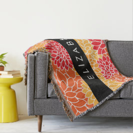Bloemenpatroon, Sinaasappel Dahlia, Jouw naam Deken