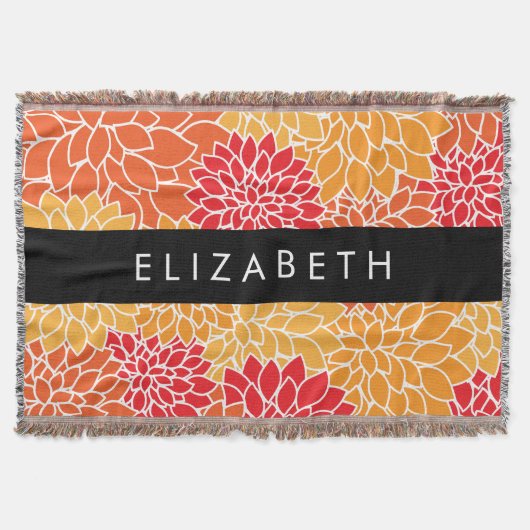 Bloemenpatroon, Sinaasappel Dahlia, Jouw naam Deken (Voorkant)