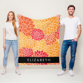 Bloemenpatroon, Sinaasappel Dahlia, Jouw naam Fleece Deken