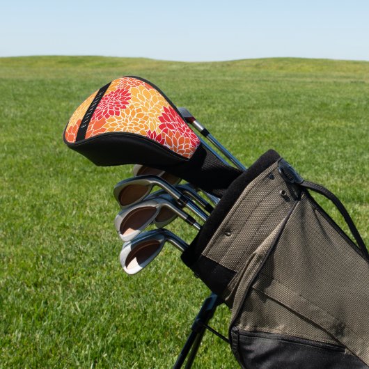 Bloemenpatroon, Sinaasappel Dahlia, Jouw naam Golfheadcover (Insitu)
