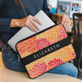 Bloemenpatroon, Sinaasappel Dahlia, Jouw naam Laptop Sleeve