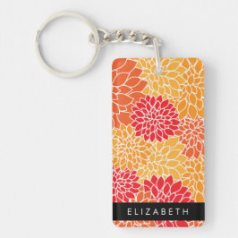 Bloemenpatroon, Sinaasappel Dahlia, Jouw naam Sleutelhanger
