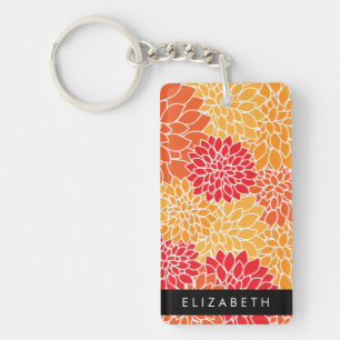 Bloemenpatroon, Sinaasappel Dahlia, Jouw naam Sleutelhanger