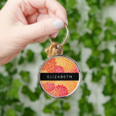 Bloemenpatroon, Sinaasappel Dahlia, Jouw naam Sleutelhanger (Hand)